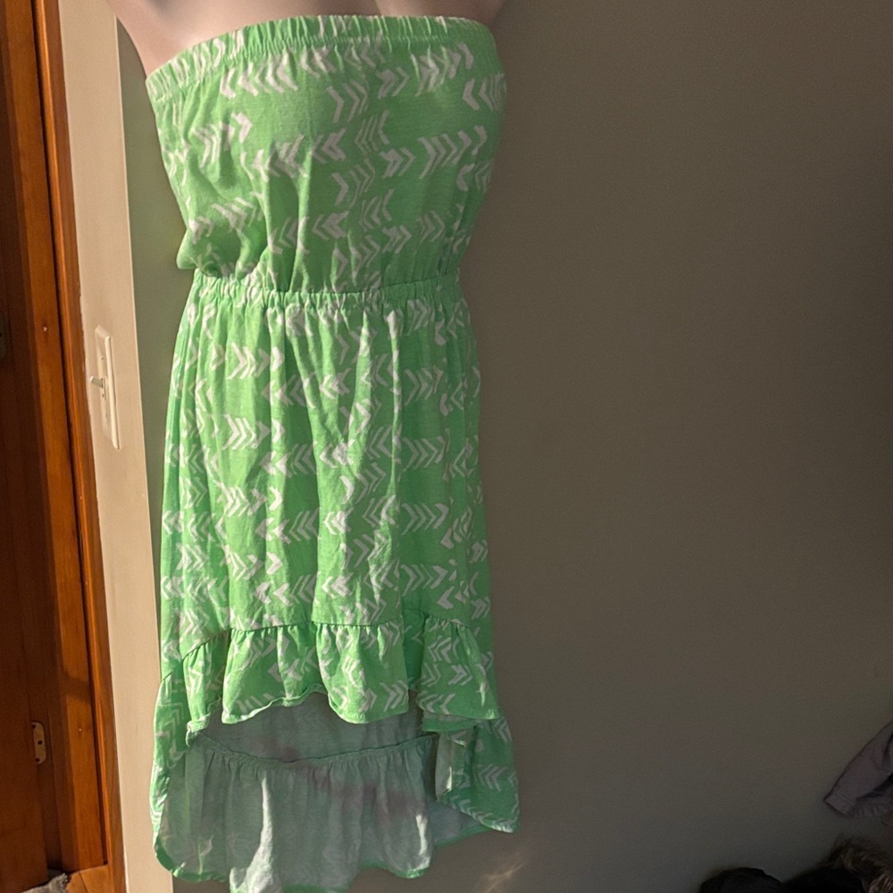 Green Strapless Dress with White Pattern